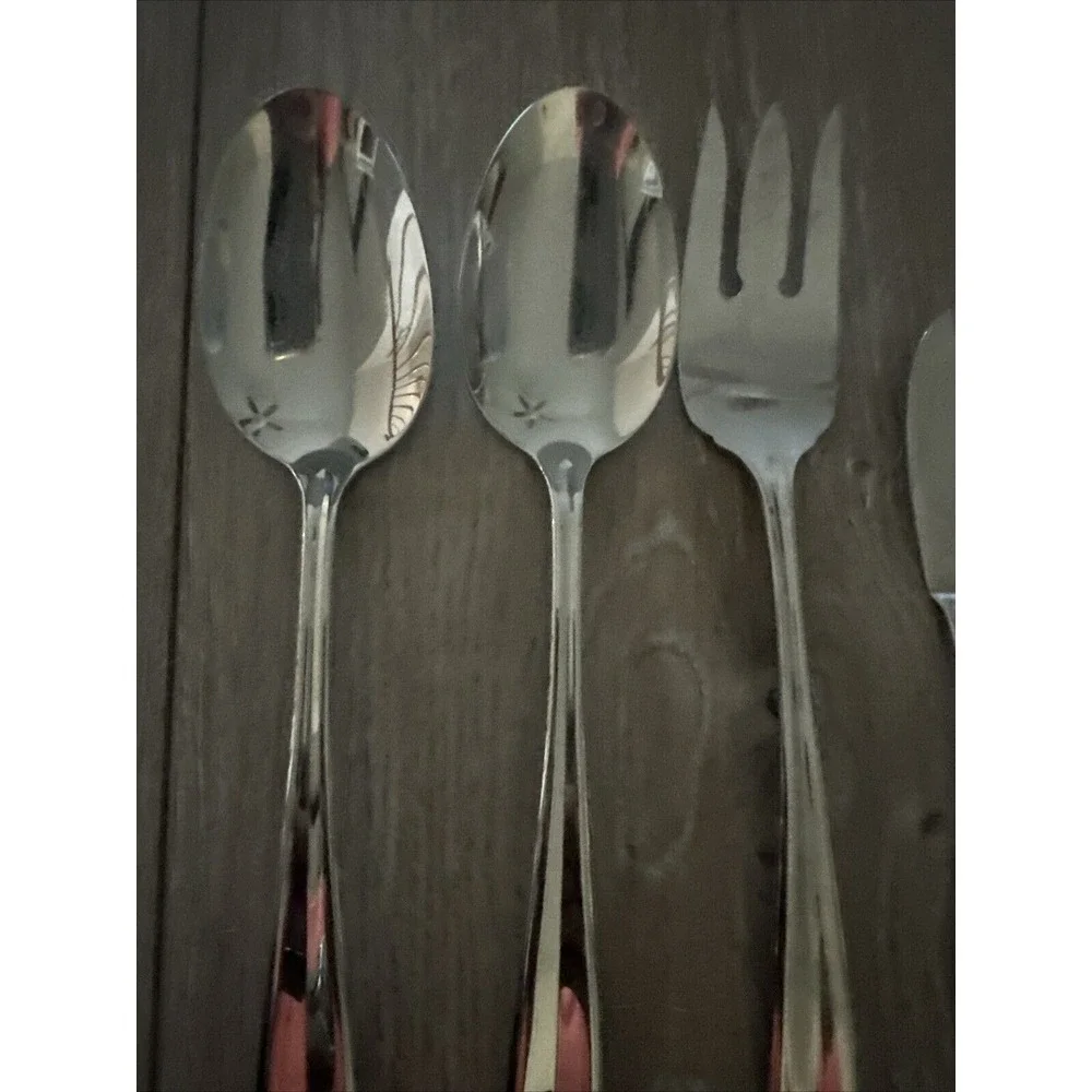 Vtg. Oneida GALA IMPULSE (2)Serving‎ Spoons Cold Meat Fork Stainless Flatware